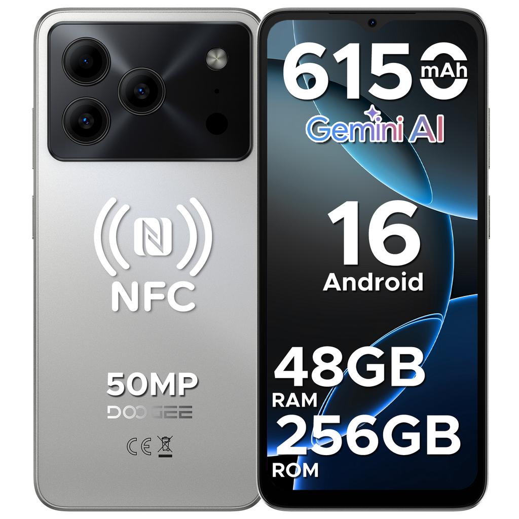Doogee Смартфон Note56 Plus Android 16 Gemini AI 6,56" Аккумулятор 6150 мАч 48 ГБ ОЗУ(6+42) 256 ГБ ПЗУ Google Pay Мобильные телефоны NFC