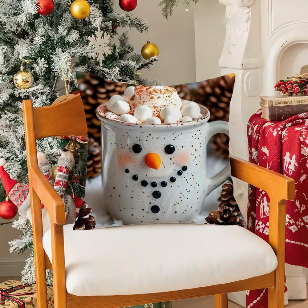Creative Christmas Decorations For Cafes Coffee Pillow Case Silky Short Plush With Invisible Zipper Dustproof Sofa Cushion Cover