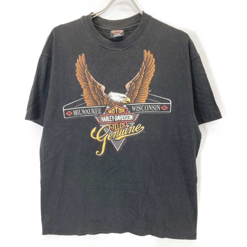 HARLEY-DAVIDSON 90s Charcoal Eagle Bar T-shirt tops L blackUsed