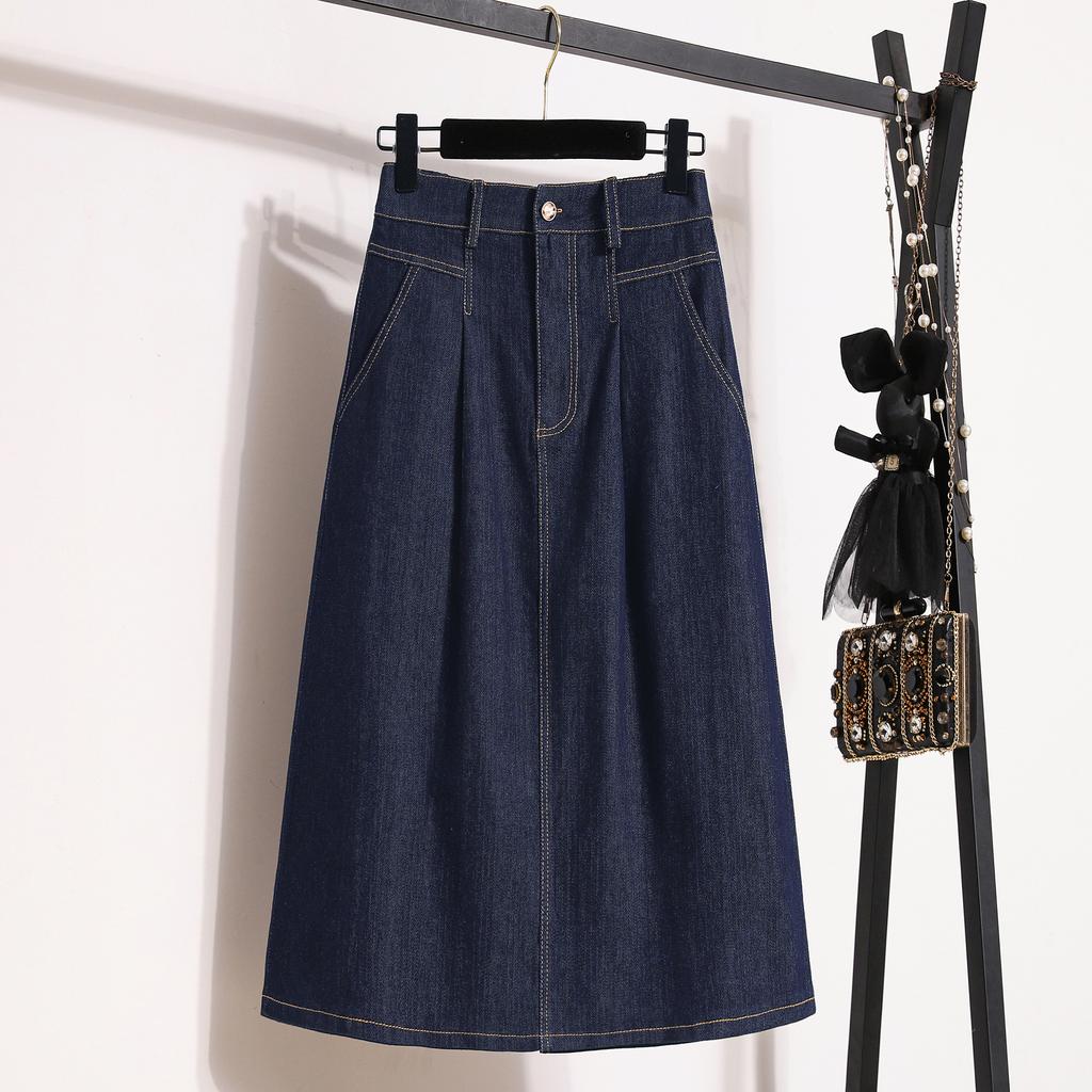 Dimanaf 2025 Plus Size New Spring Elastic Denim Skirts Women A-Line Fashion Skirt High Waist Vintage Maxi