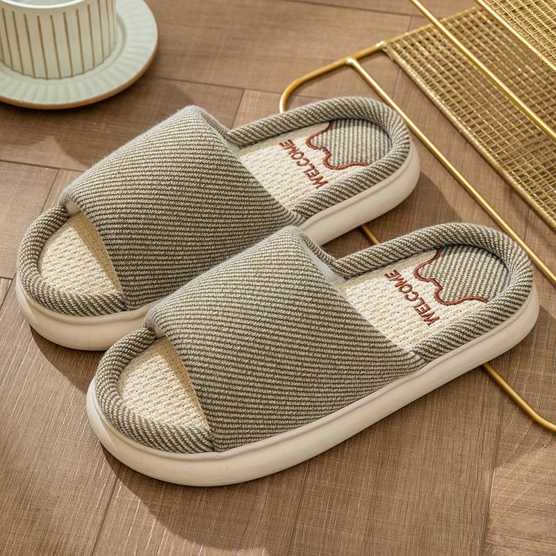 Linen Slippers with Thick Sole for Men & Women - All-Season, Non-Slip, Silent Indoor Sandals
