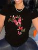 Women's Casual Short Sleeved Round Neck T-shirt with Bright Pink Butterfly Print, Women's Refreshing Top, Summer Top