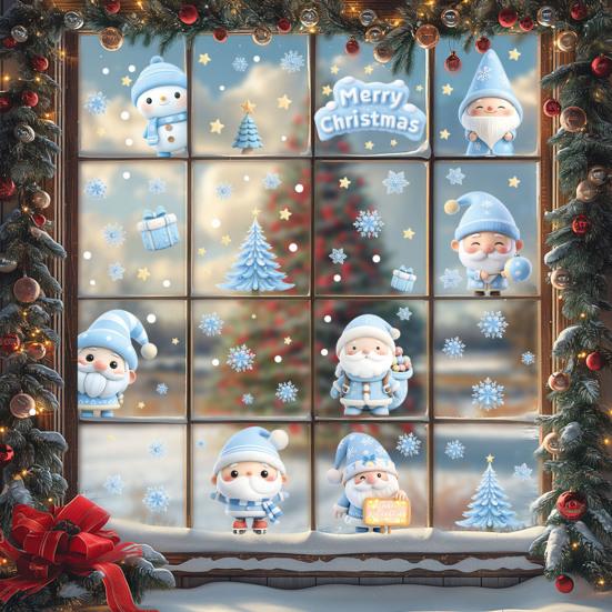 9 Sheets/Set Christmas Window Cling Removable Waterproof PVC Winter Merry Christmas Static Glass Sticker Holiday Party Decoration Decal