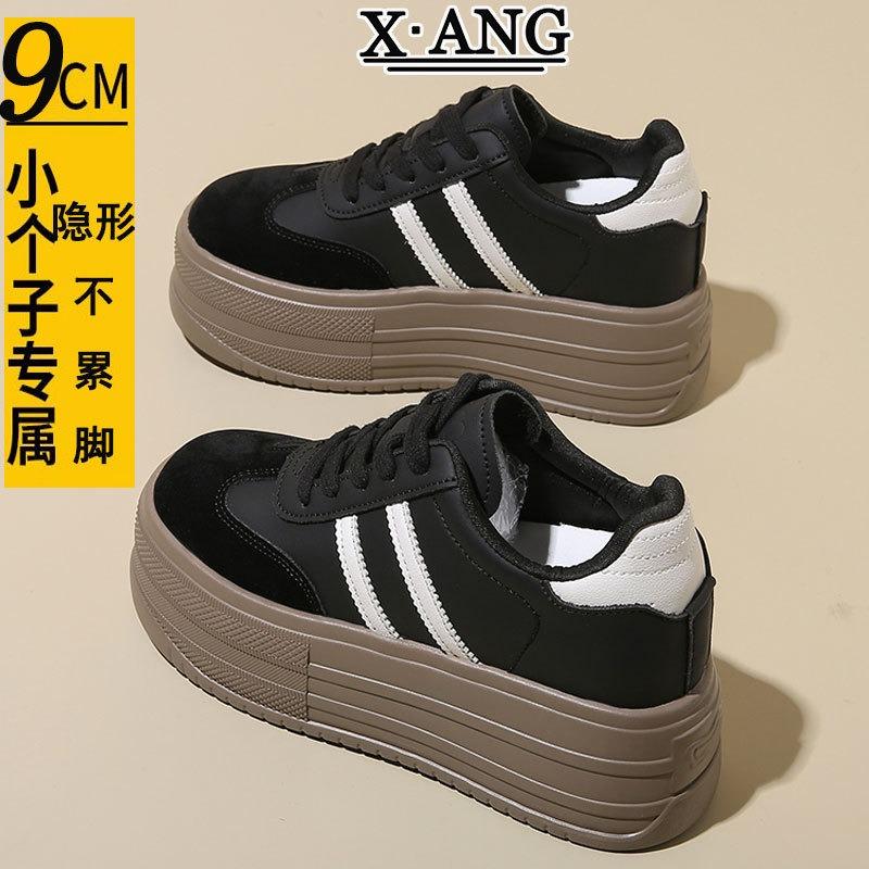 Small inner height increase women's shoes genuine leather spring and summer new platform casual board shoes