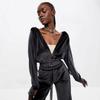 Womens Stylish Hooded Long Sleeve Crop Top Wide Leg Pants Set Casual Streetwear Outfit 2025