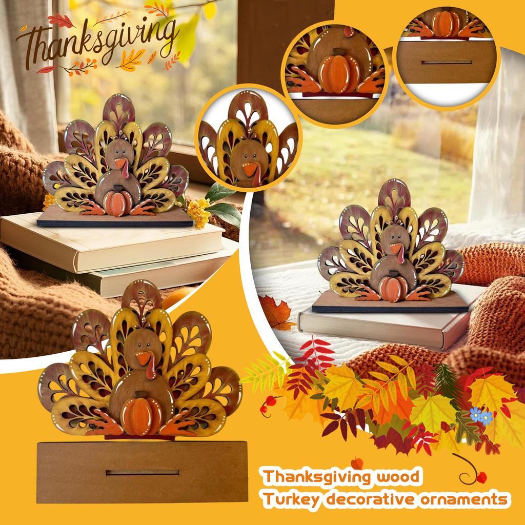 Thanksgiving Wooden Turkey Decoration Ornament