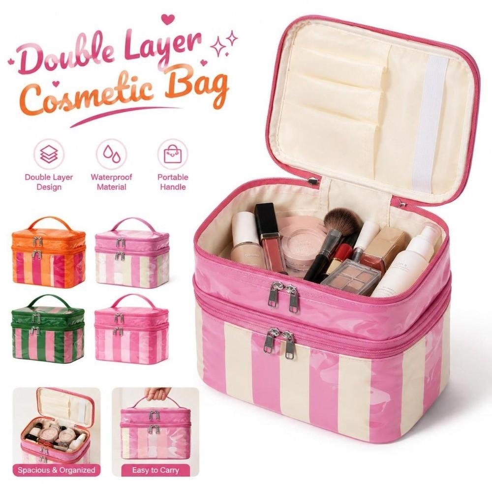 PVC Cosmetic Bag Double Layer Travel Pouch Portable Storage Bag Daily Use