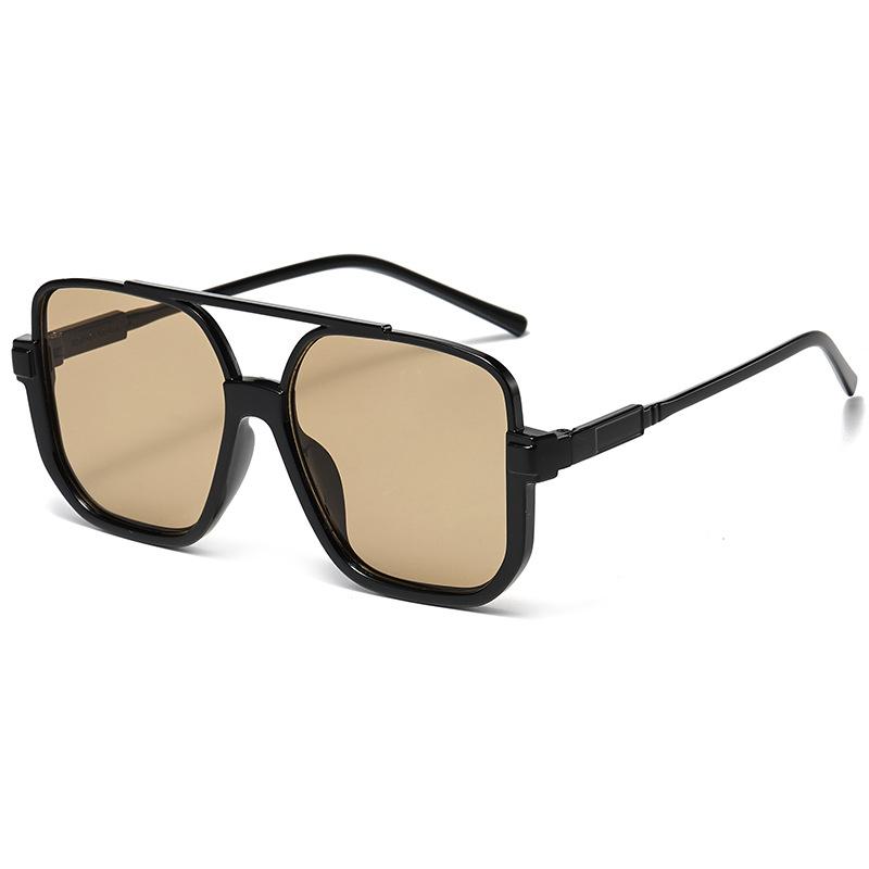 Double beam lower half frame sunglasses European and American square fashion sunglasses Internet celebrity street shot plain sunglasses women R