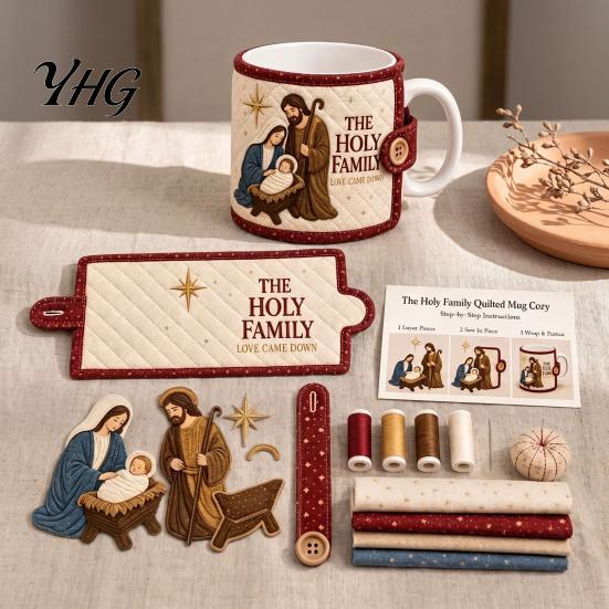Festive DIY Sewing Gift Christmas Faith Mug Cozy Kit, Quilted Religious Wrap Craft Easy Quilting Kits for Adults Christian Sleeve Making Kit