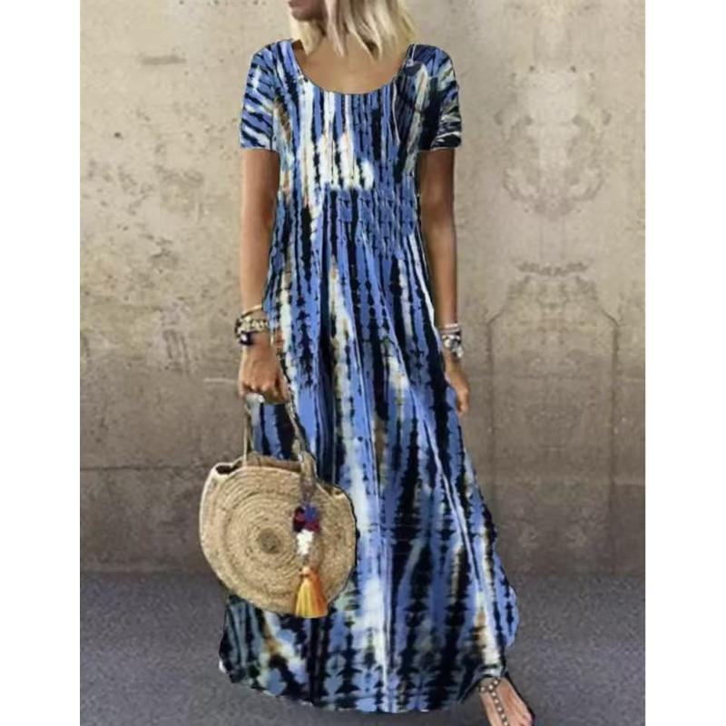 QICED S-5XL Женская мода лето весна повседневные короткие рукава О-образный вырез платья