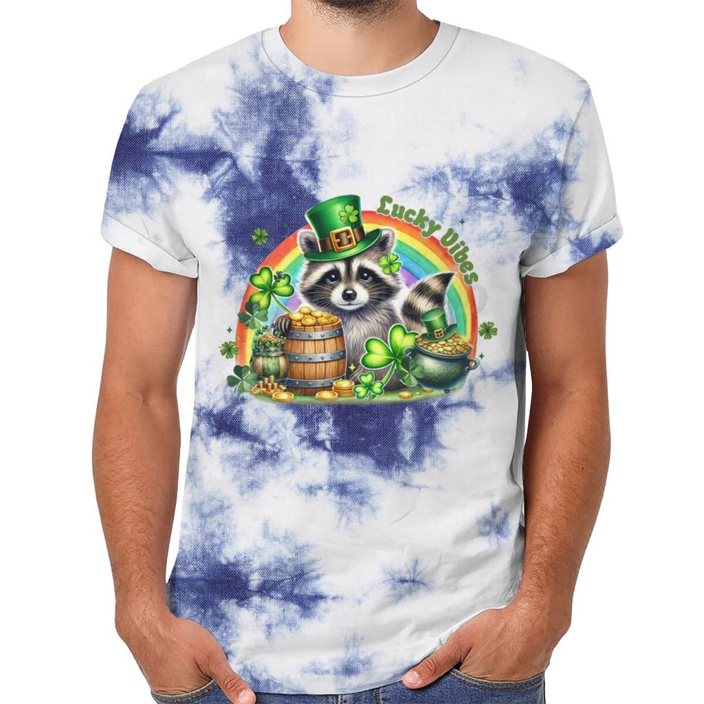 St Patricks Day Raccoon Shirt Lucky Vibes Short Sleeve Round Neck Tee Cartoon Lucky Raccoon St Patricks Day Unisex TShirt