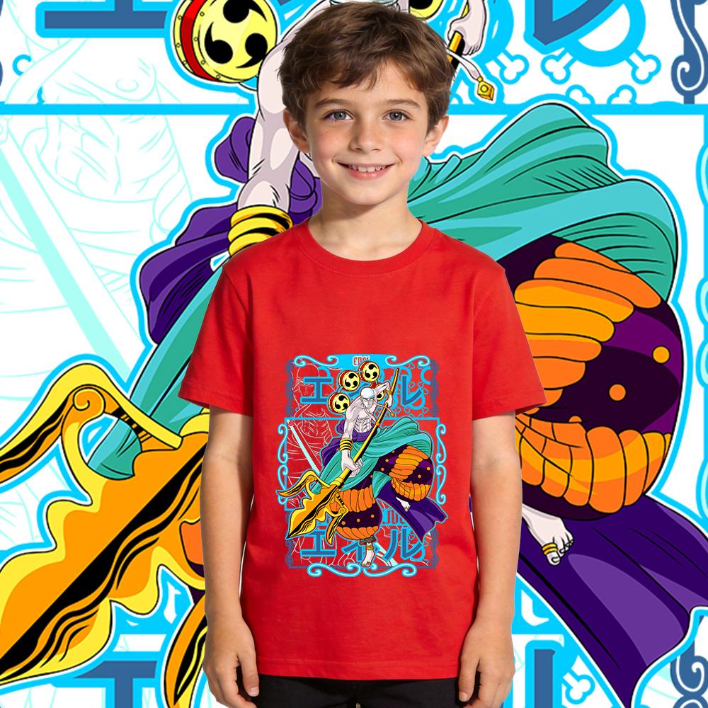 One Piece Enel Anime Print Cotton T Shirt for Boys Girls Kids Summer Short Sleeve Casual Top