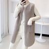 Fall Winter Women Vest Coat Round Neck Loose Mid Length Sleeveless Single-breasted Pockets Cardigan Warm Thick