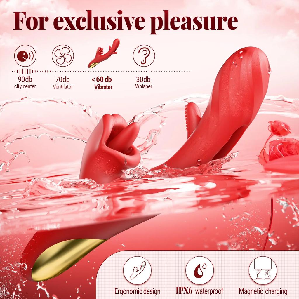 2 в 1 Вибратор-дилд для облизывания языка для женщин Стимулятор клитора с машущими и вращающимися движениями Массажер точки G Женский мастурбатор Секс-игрушка