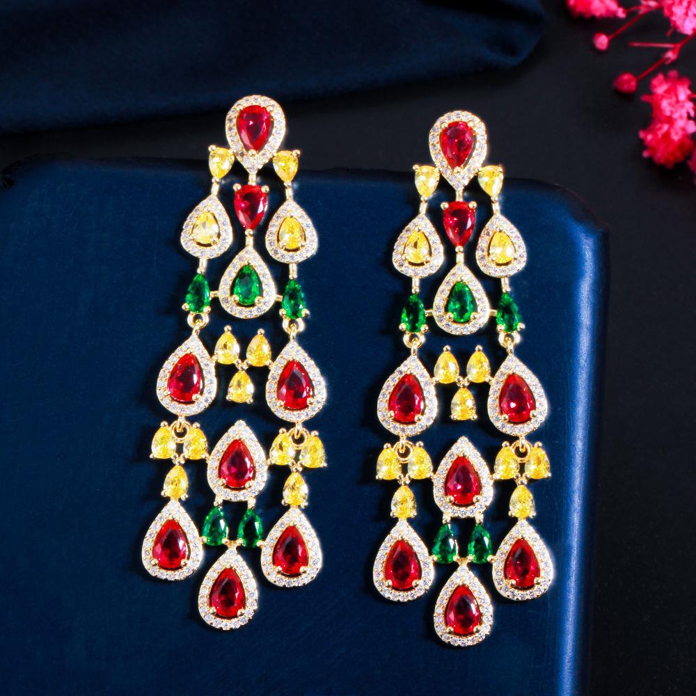 S925 серебряные иглы микро-набор серег с цирконием красочные длинные серьги с кисточками для женщин преувеличенные банкетные вечерние украшения в стиле ретро