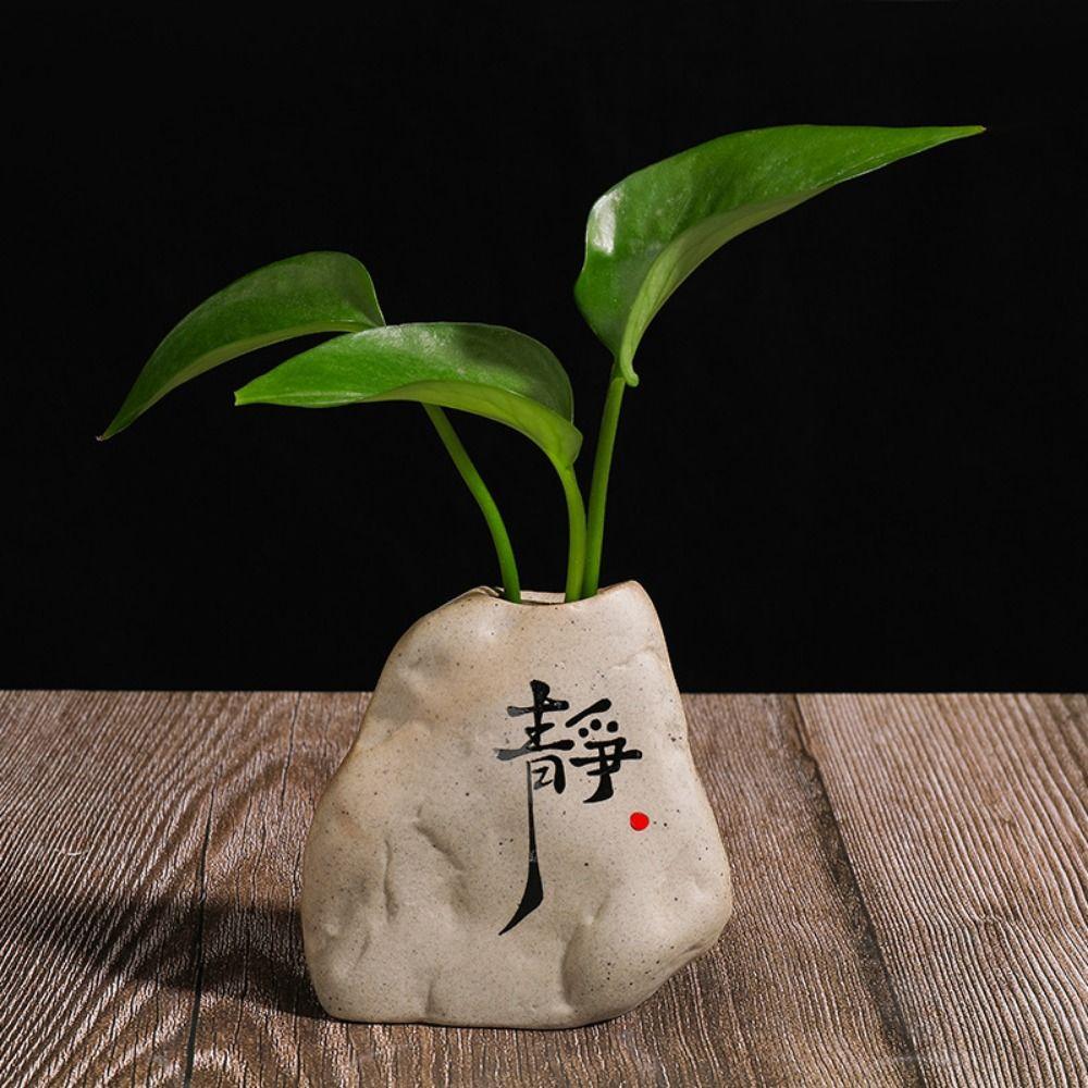 Ceramic Ceramic Zen Hydroponic Vase Rough Desktop Small Vase Retro Stone Shape Vase  Tea Table
