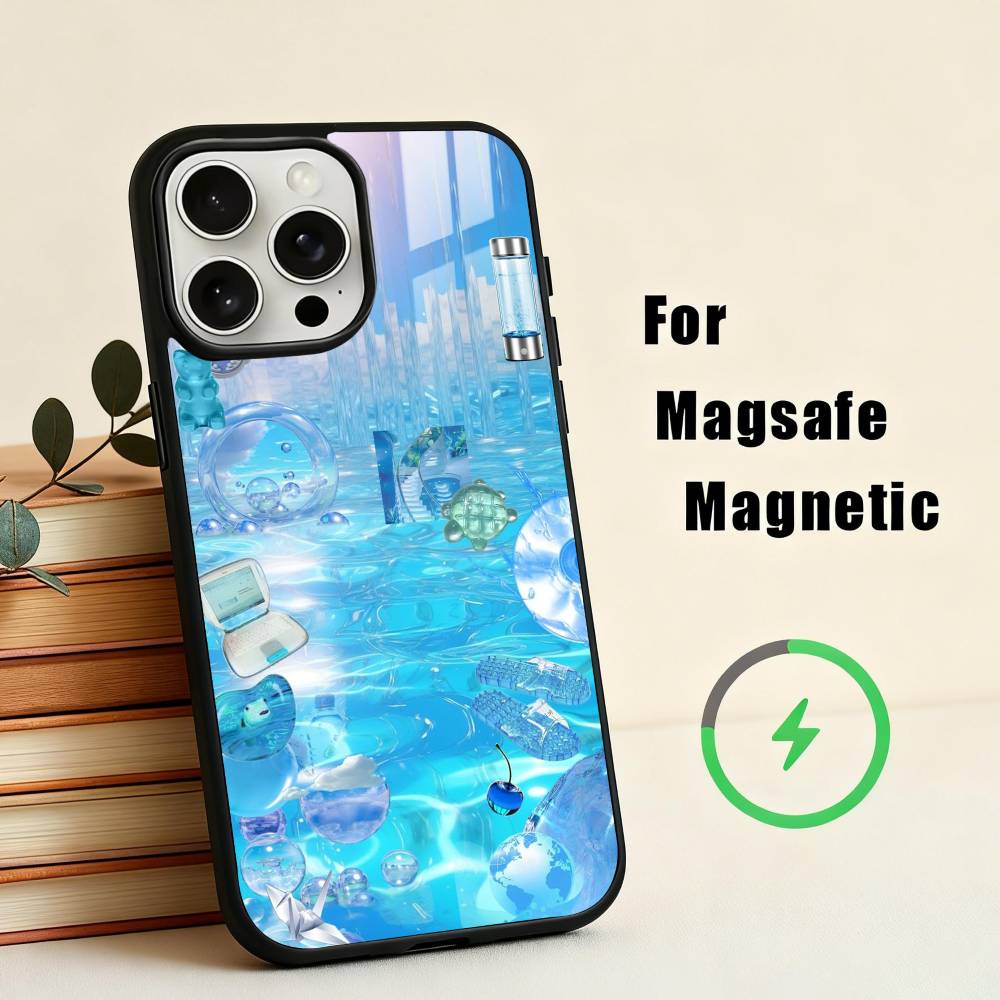 F-Frutiger Aero Aqua N-Nostalgia Чехол для телефона для iPhone17,16,15,14,13,12,11 Plus, Для чехла с магнитной беспроводной зарядкой
