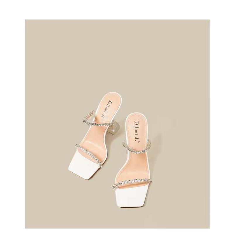 Новые летние пикантные модные женские сандалии с открытым носком, блестящие женские туфли на высоком каблуке с квадратной головкой и большим дизайном