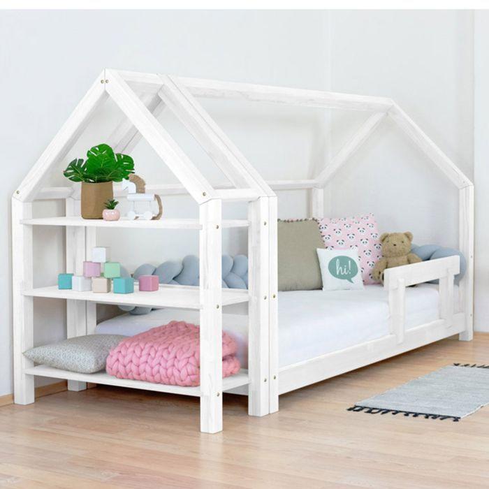 Lit cabane avec étagère 90 x 160 blanc
