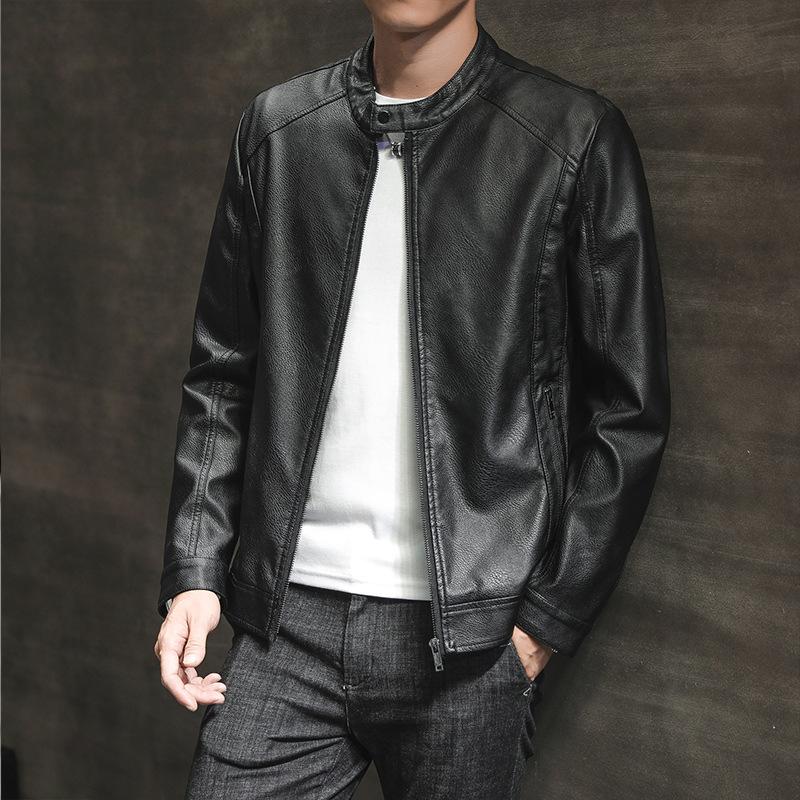 Spring New Men's PU Leather Jacket Korean Version Slim Men's Youth Handsome Leather Jacket Top Locomotive Jacket