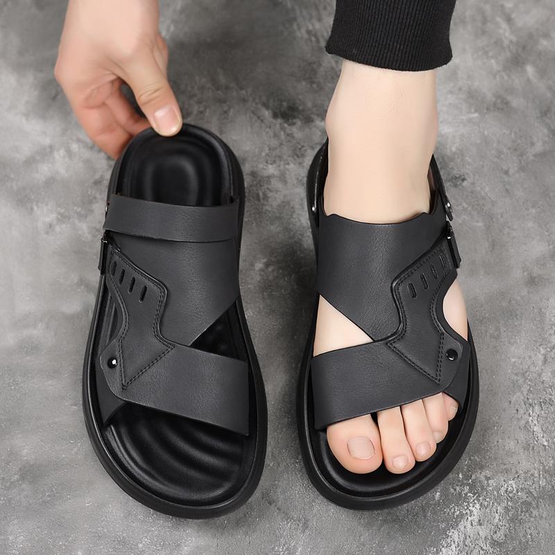 Модные мужские тапочки Летние новые сандалии Легкие взрослые Толстоподошвенные пляжные туфли Нескользящие сандалии с открытым носком для улицы