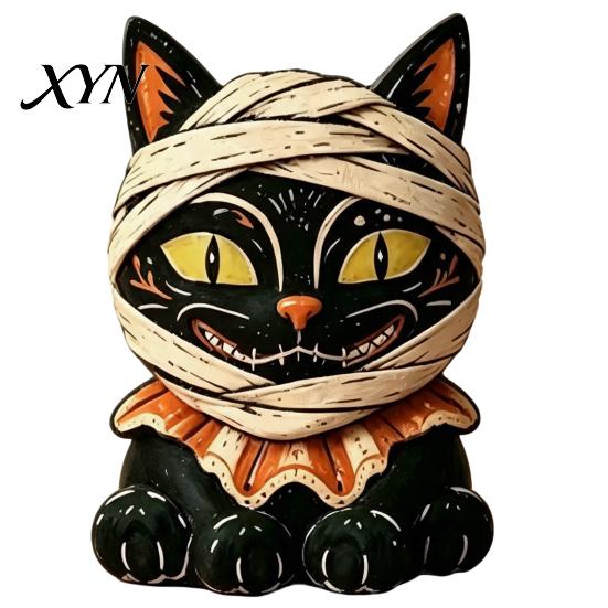 Коллекционный Кот Подарок Винтажная Деревянная Фигурка на Хэллоуин, Рустикальная Колдунья Зомби Сова Лягушка Настольное Милое Украшение для Рабочего Стола, Фермерский Многоярусный Поднос
