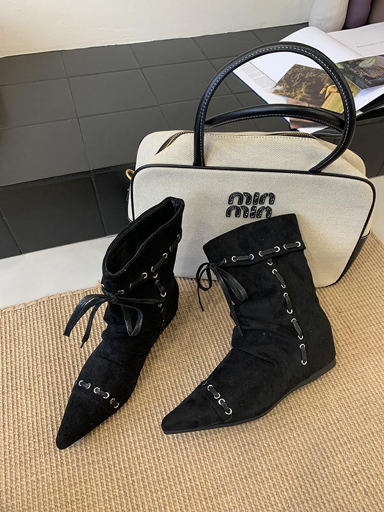 Зимние Новые Ботинки Богема Ботильоны Женские Кисточки Искусственная Замша Ботинки Девушка Сабо Пробковая Стелька Длинные Botas Mujer Зимняя Уличная Обувь