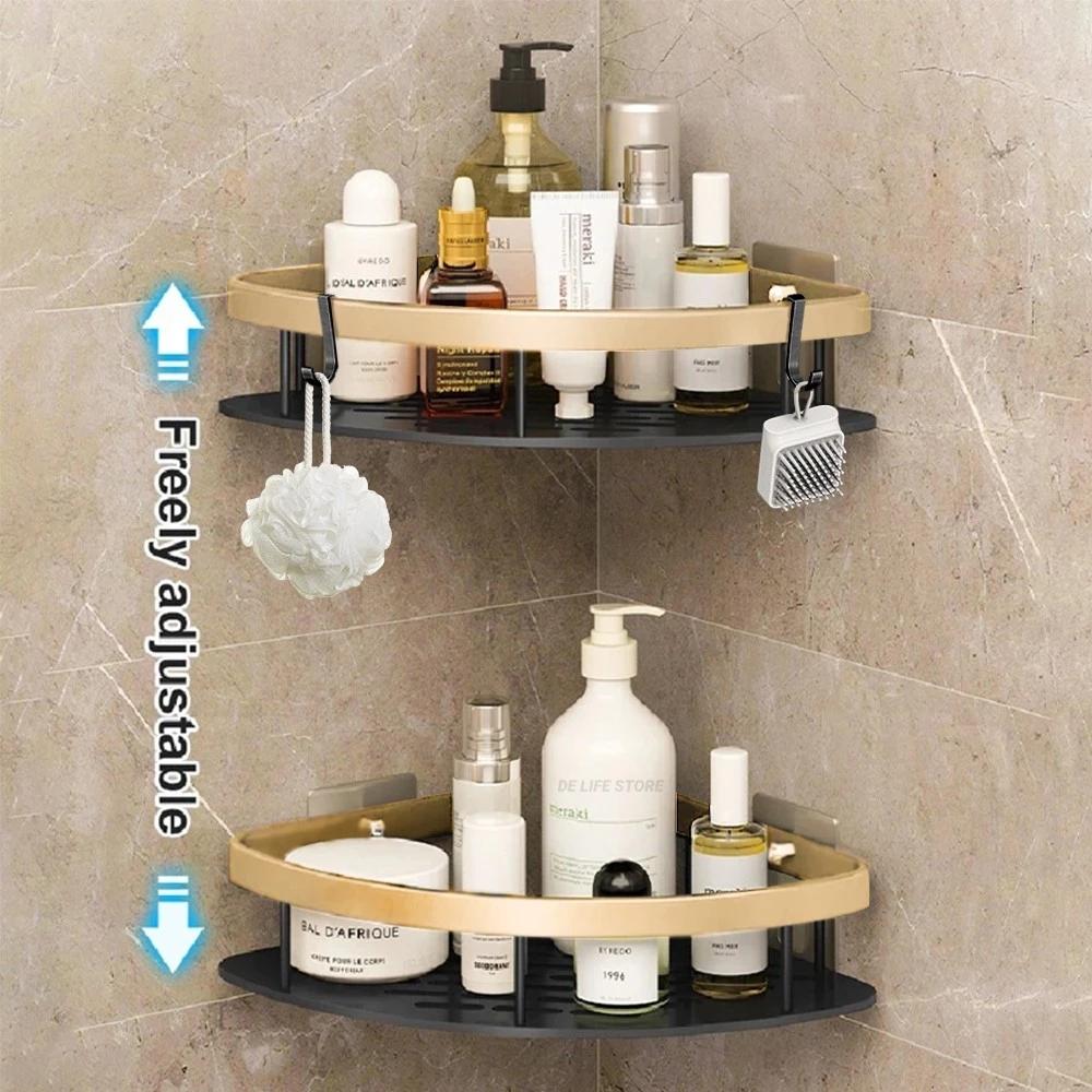 Bathroom Shelves Bathroom Corner Shelf Without Drilling Rustproof Space Aluminum Shower Storage Rack Shampoo Holder Bathroom Shower Accessories ARI