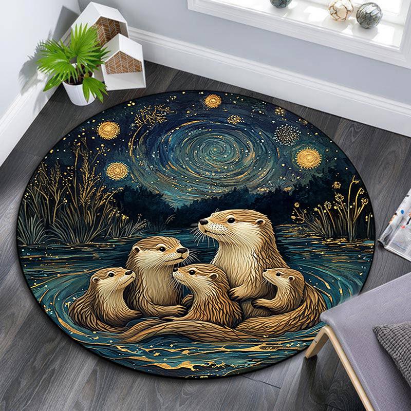 Otters Round Area Rug,Carpet Rug for Living Room Bedroom Sofa Playroom Decor,Non-slip Floor Mat