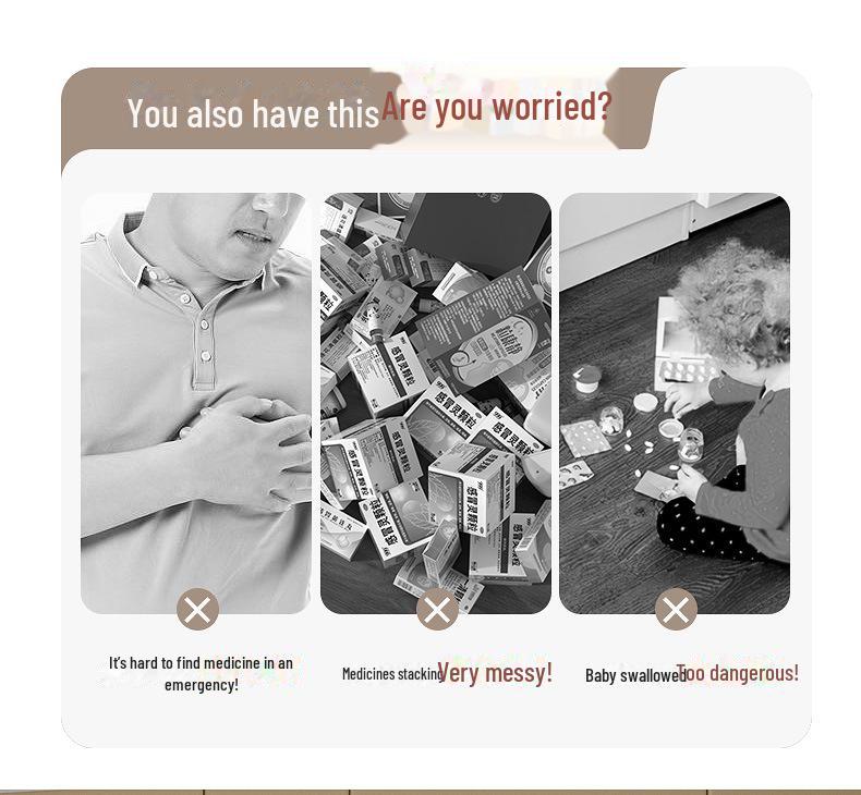 Вместительная переносная аптечка с многоуровневыми отделениями для хранения предметов первой помощи и средств экстренной помощи.