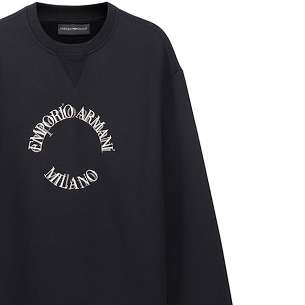 Emporio Armani Мужская толстовка с вышитым логотипом-буквой, круглым вырезом и длинными рукавами, коллекция Весна-Лето 2023, черная, 6L1MC3-1JQNZ-0031