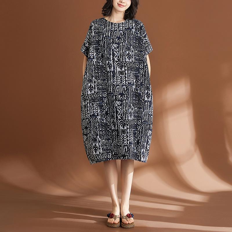 Летнее женское хлопково-льняное ретро повседневное платье