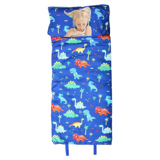 Toddler Nap Mat Soft Washable Roll-up Design Cartoon Print Kid Sleeping Mat with Removable Pillow Children Sleeping Bag