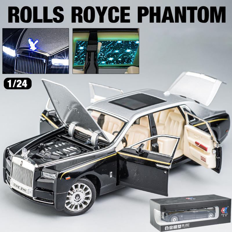 Модель автомобиля Phantom в масштабе 1/24, игрушка из цинкового сплава с откидной спинкой, литые игрушечные машинки со звуком и светом для детей, коллекция подарков для мальчиков и девочек