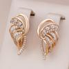 Vintage Gold Color Textured Leaf Drop Earrings For Women Luxury Zircon Wings Earrings Wedding Jewelry