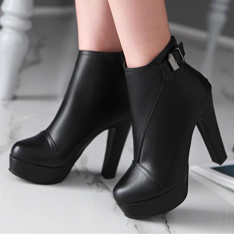 Women's Ankle Boots Autumn Spring 2025 High Heels Short Boot For Women Fashion Buckle Red Black Party Shoes Female Large Size
