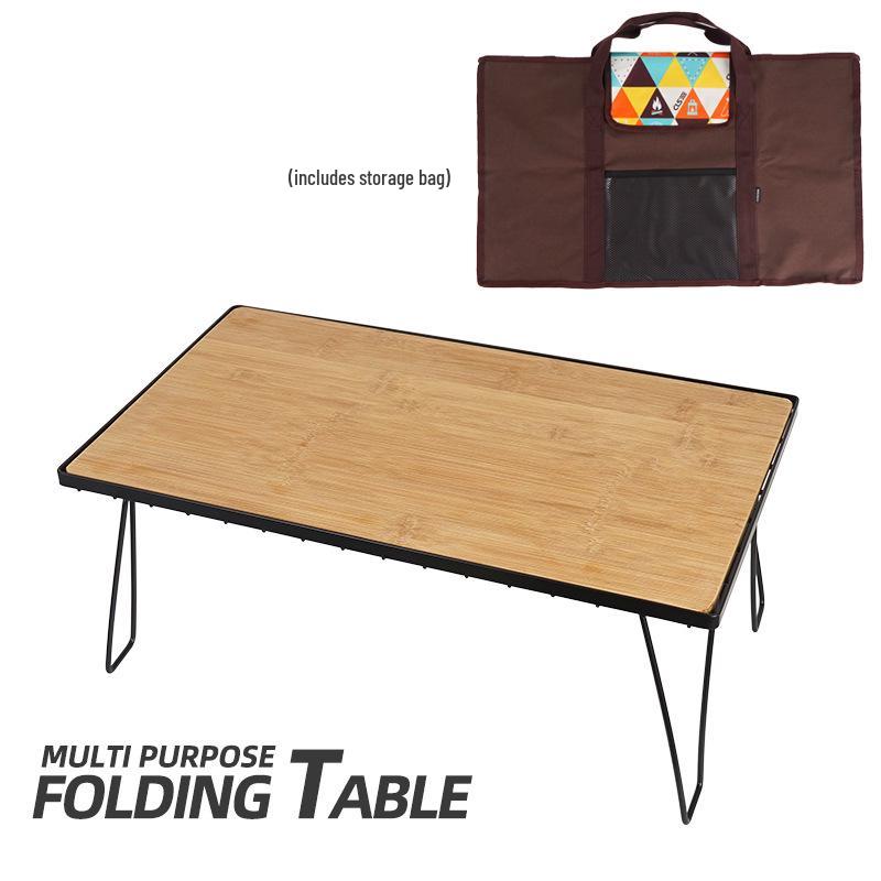 Портативный бамбуковый обеденный стол с сетчатой полкой для кемпинга и барбекю