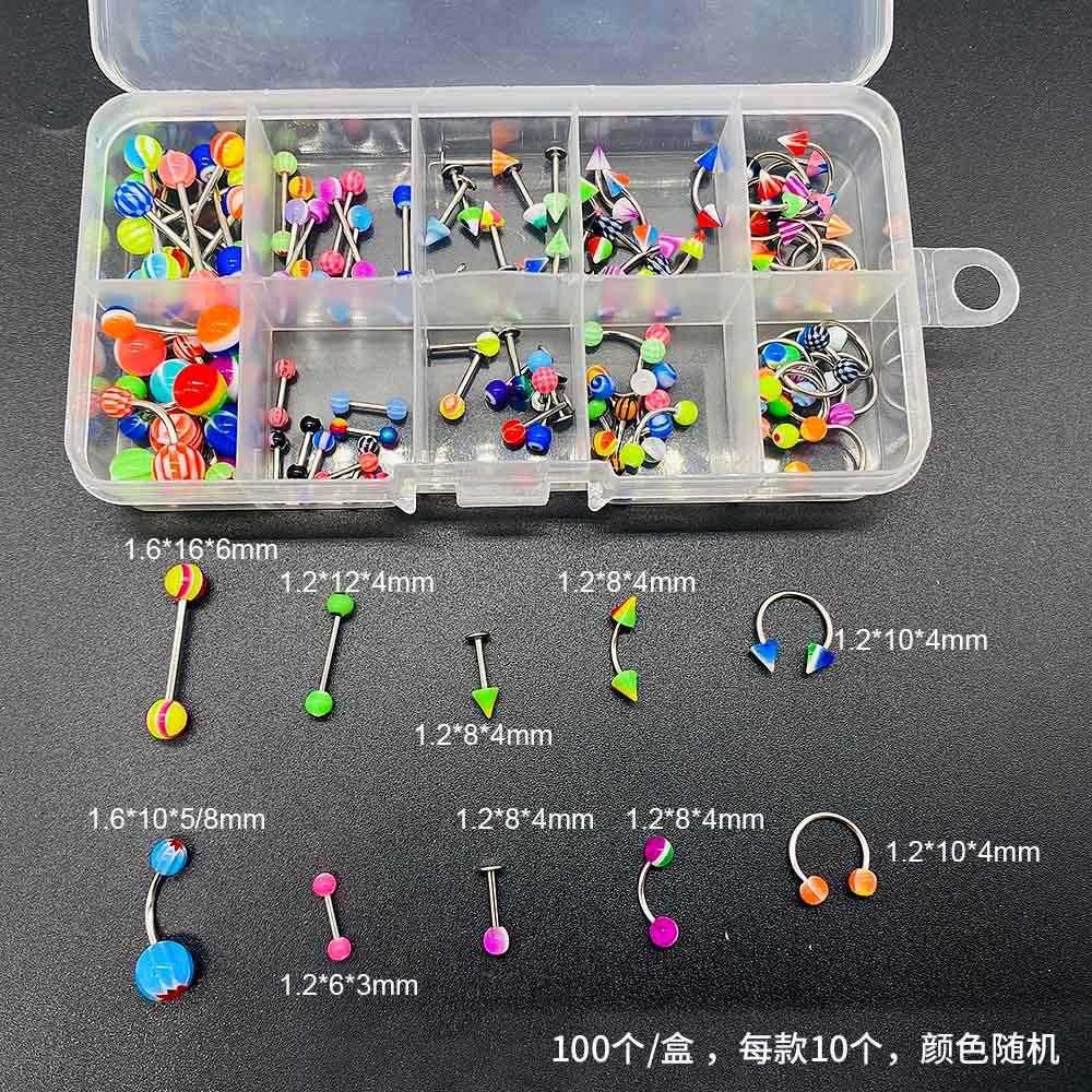 1Set Piercing accessory set - stainless steel nose ring, acrylic candy-shaped soft rod, body piercing accessory