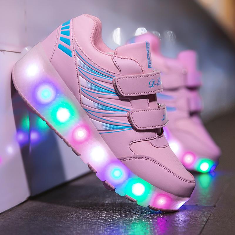 Children's Rechargeable Roller Skates Double Roller Skates Men/Women LED Lighting Shoes Sneakers