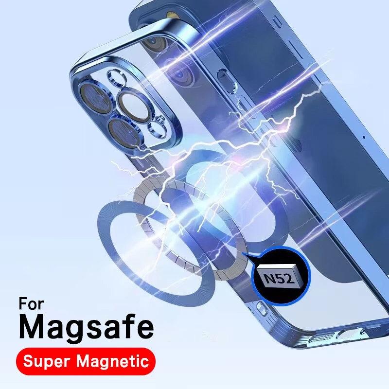 For Magsafe Magnetic Wireless Charge Clear Phone Case For iPhone 16 15 14 13 12 11 Pro Max Luxury Plating Cover