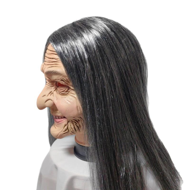 Scary Long Haired Witch Mask Halloween Cosplay Half Face Old Lady Haunted House Prop
