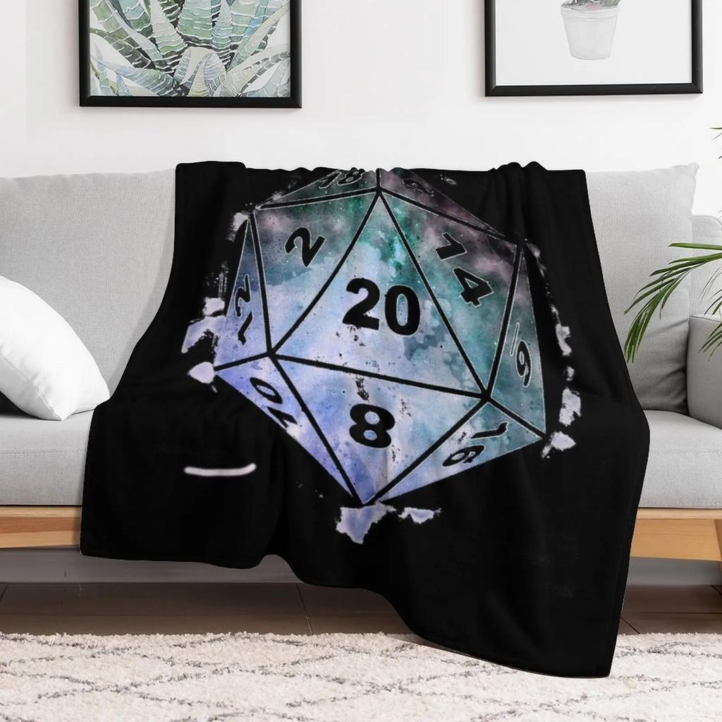 Galaxy Watercolor Dice D20 Galaxy Critical Roll Throw Blanket Shaggy Furry Soft Blanket for Bedroom Living Room
