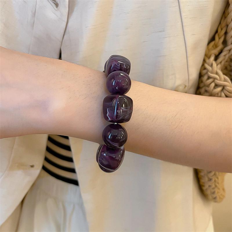 Acrylic Irregular Square Round Beaded Bracelets for Women Colorful Geometry Resin Bangles Simple Hand Jewelry Accessories