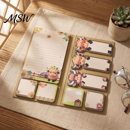 Creative Gift for Friends Highland Yak Shaped Sticky Notepads Set, Cute Cartoon Paper Memo Pads, Small Note Book Set Assorted Shapes And Sizes