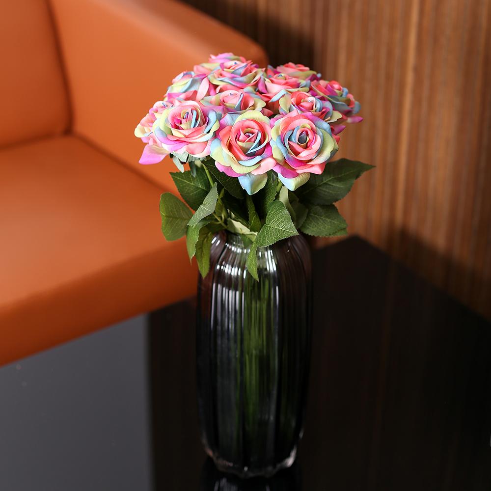 12 шт., искусственные розы ко Дню святого Валентина, радужная роза, настоящие радужные шелковые розы, искусственные розы для букетов, свадеб, вечеринок, детского душа, домашнего декора