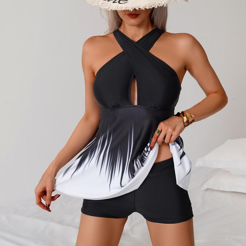 Пляжный купальник для отпуска, раздельный купальник, женский купальник с градиентом, плавки-плавки с плоским передом, танкини, тонкая строчка, в различных цветах, пляжная одежда