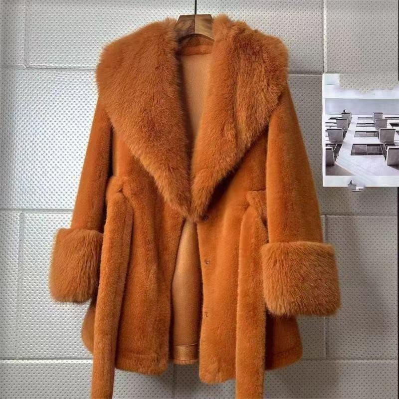 Женское модное зимнее утолщенное пальто с поясом из норкового плюша