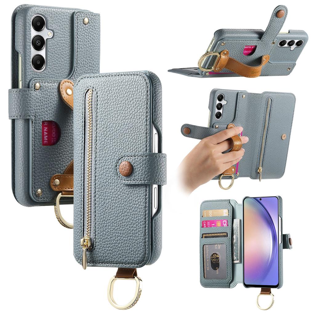 For Samsung Galaxy A15 4G/5G Case RFID Blocking Zipper Wallet PU Leather Mobile Cover