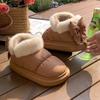 Cute Warm Ankle Boots Winter Women's Bow Warmth Plush Bow Cotton Shoes 2025 New Waterproof Down Cloth Short Barrel Snow Boots