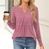 Women's Fashion Casual Long Sleeve Shirt Color Stripes Printed V Neck Up Tops